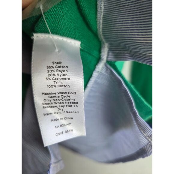 NOWT Talbots Green w/Blue Pinstrip Cotton Cashmere Blend Overlay Sweater Large - Picture 7 of 7